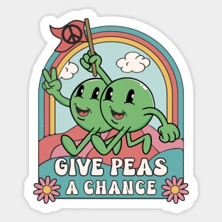 Give Peas A Chance Funny Retro Cartoon Style Pun Sticker